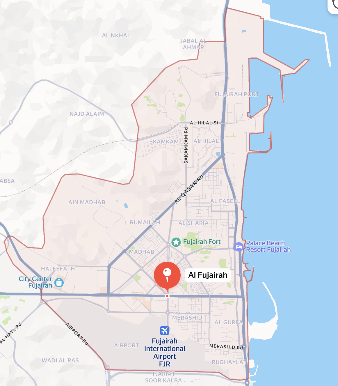 Delivery zone map of Fujairah